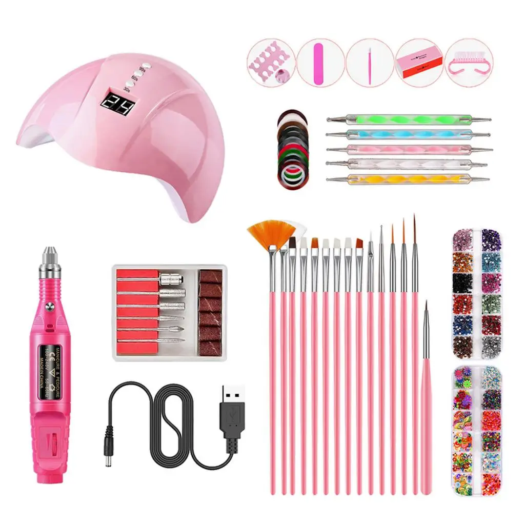 

Nail Files Gel Nail Stickers Manicure Set with LED Dryer Lamp and Jewelry Rhinestones for Nails
