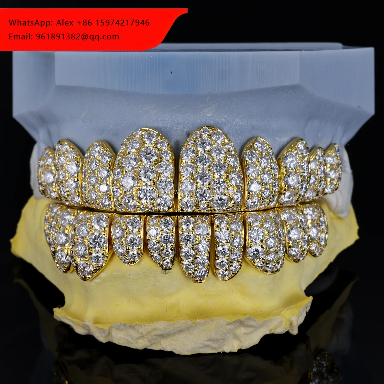 

Custom Top Bottom 8 10 12 S925 Silver VVS Moissanite Lab Diamond Grillz 10K 14K 18K Solid Yellow Gold Straight Cut Teeth Grillz
