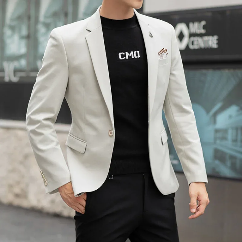 New Blazer Man. Stylish. Casual. Versatile. Solid Color. Gentleman. English Style. Singer Performance. Wedding Dress. Blazer