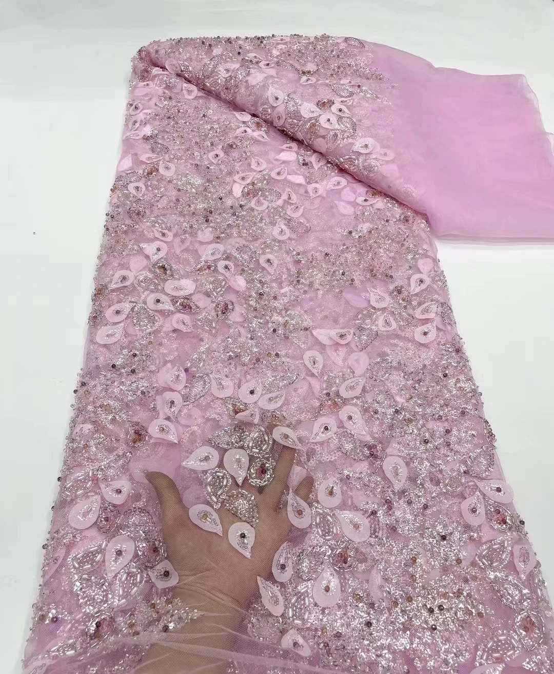 New Luxury Bead Tube Embroidered Lace Fabric With Pearl 2024 High Quality African Sequins French Heavy Bead Tulle Fabric