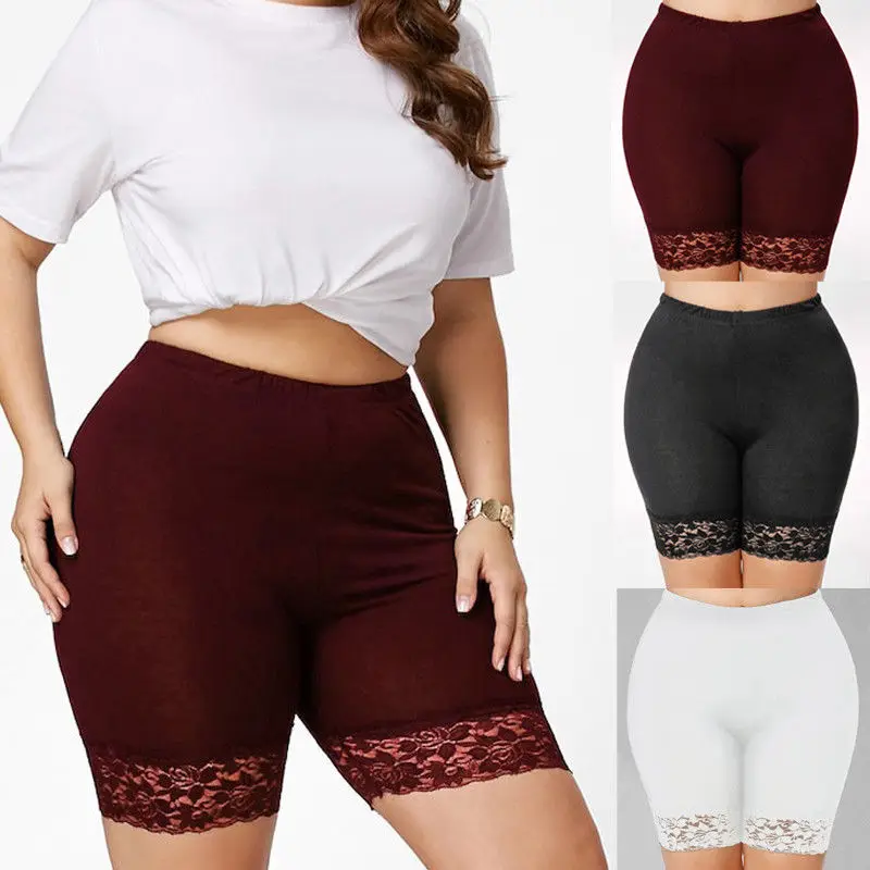 Women\'S Plus Size Lace Stitching Sports Shorts Leggings XL High Waist Hollow Lace Stretch Leggings XL-4XL