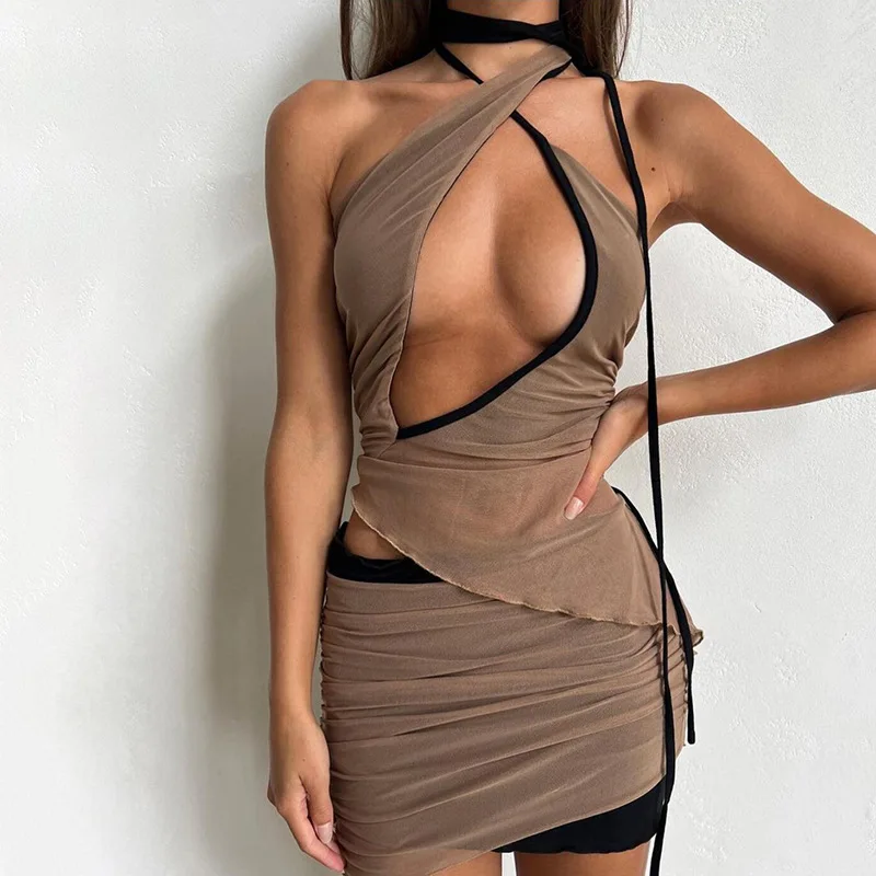 

European and American style 2023 spring/summer new women's halter neck crop top high waist hip skirt suit women