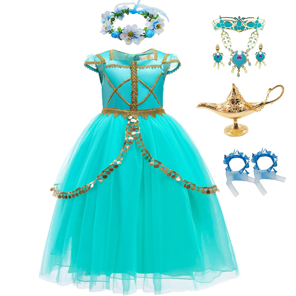 Arab Princess Cosplay Jasmine Dress For Girls Princess Theme Party Costume Halloween Kids Birthday Surprise Gift