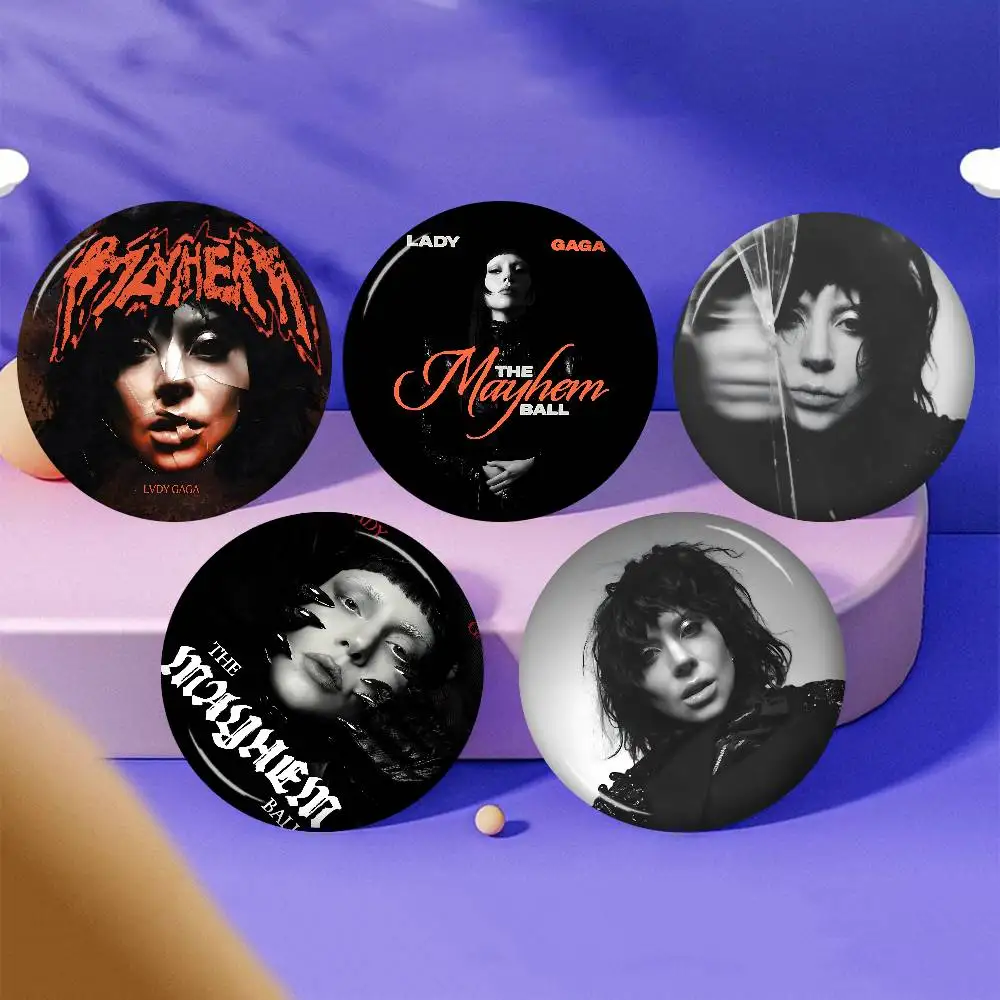 Singer L-Lady-GagaS Mayhem 32/44/58mm Round Cartoon Brooches Handmade Pins for Backpack Jewelry Accessories Gifts Creative Badge