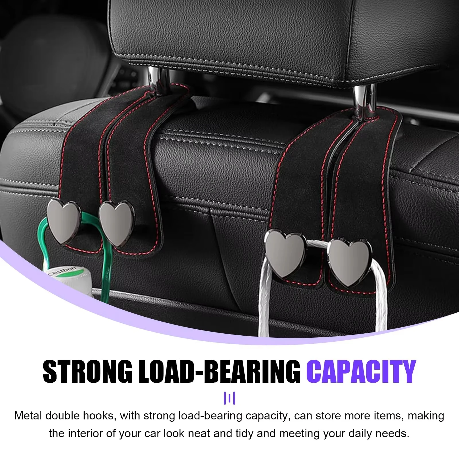 Heart Shape Car Rear Seat Back Metal Hook Suede Rear Seat Hanging Storage Hook Universal Auto Interior Storage Accessories