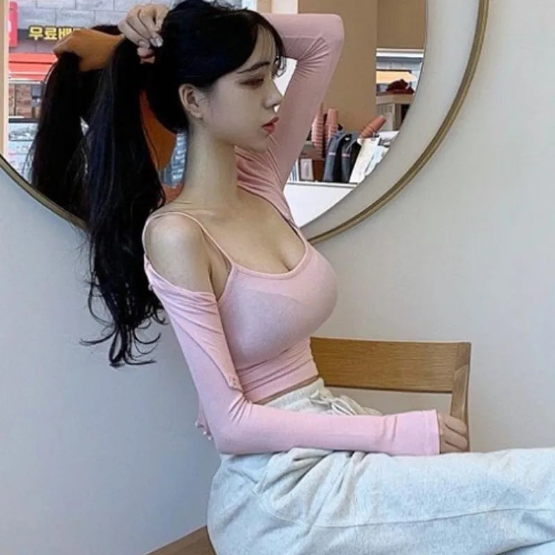 Sexy Pink Strapless Open Cardigan Set QG115 Women's Fashion Show off Chest Daytime Shipping Professional Women's Skirt Set