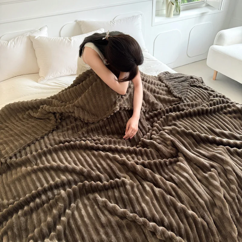 

Толстое одеяло из кроличьего меха, оптовая продажа, офисное одеяло для сна, чехол для дивана, одноместное, двойное, однотонное, молочное, бархатное одеяло