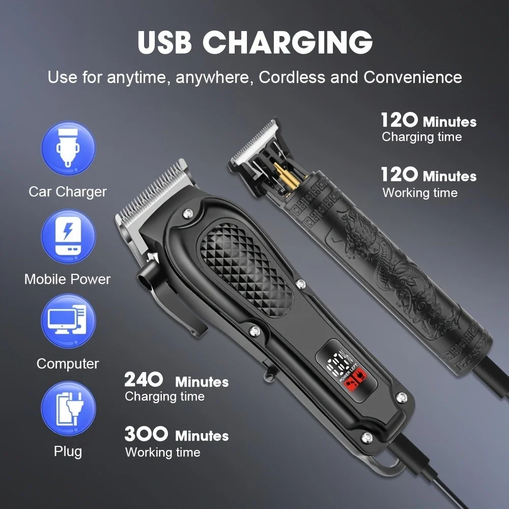 Wireless USB charging lithium battery ABS case digital display and engraving design suitable for a gift for dad elegant barber