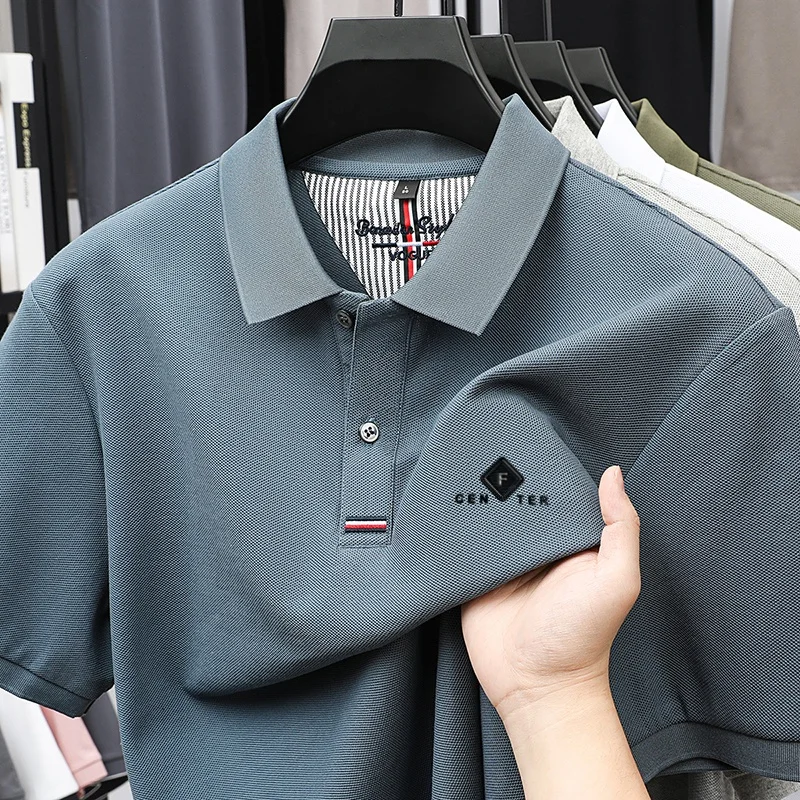 100% cotton high-quality summer new product embossed T-shirt men's business casual comfortable breathable polo shirt short top