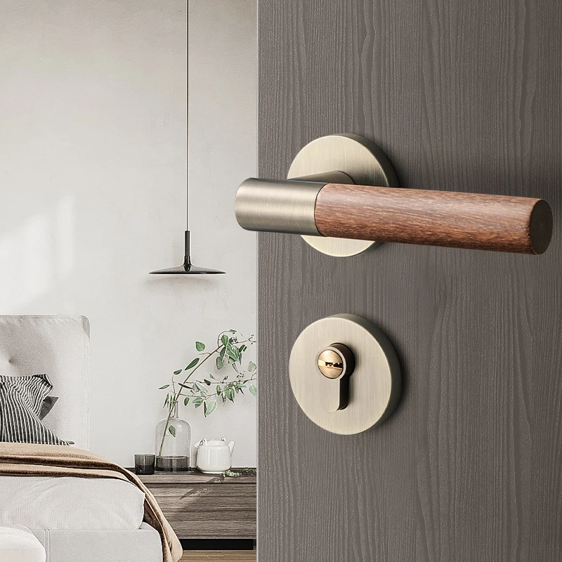 New Chinese wood grain room lock bedroom split door lock indoor lock mute solid wood door handle magnetic suction wood lock