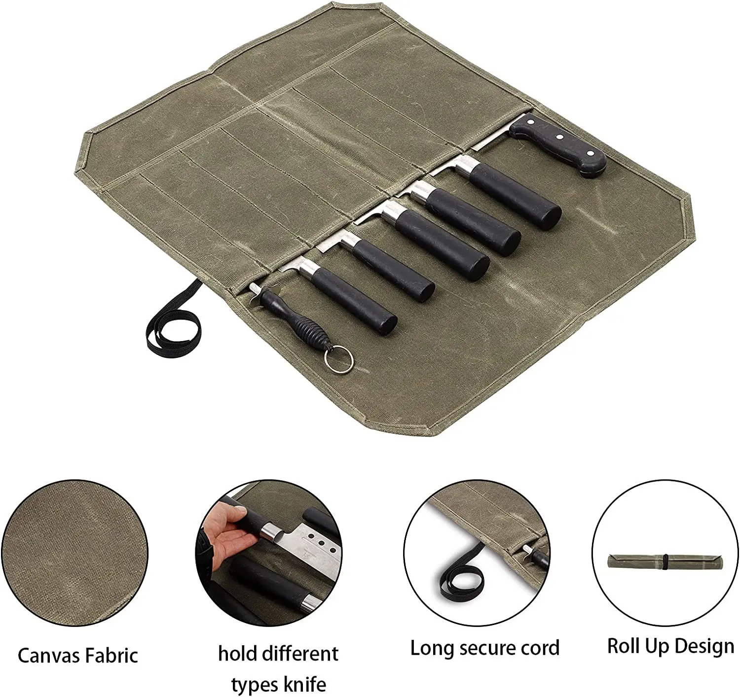 Wet Wax Canvas Knife Storage Bag Chef Picnic Camping Barbecue Kitchen Portable Storage Bag Chef Bag File Roll Storage