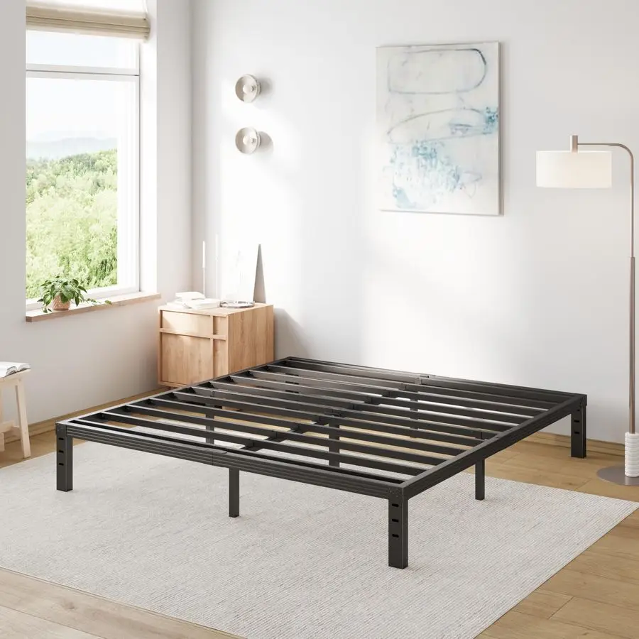 

King Bed Frame Heavy Duty,12 High Black Metal Platform Bed Frame,Sturdy Steel Frame,No Box Spring Needed,NoiseFree,Easy Assembly