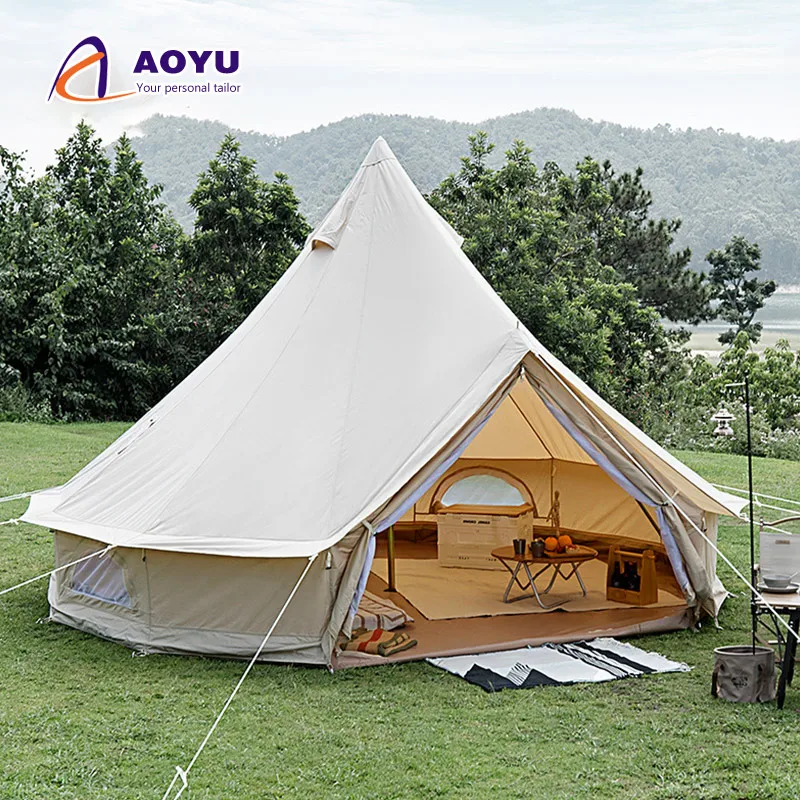 

Heavy Duty Kamp Beige Tripod Frame Oxford Fabric Canvas Tent 5 Meters Cadir 4 Season Cotton Canvas Bell Tent