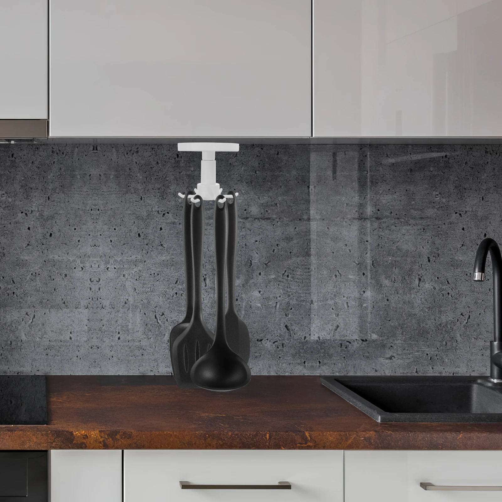 Perchas para utensilios de cocina montadas en la pared, ganchos giratorios sin clavos con múltiples garras para organizar espátulas, cucharas en superficies lisas, 2 uds.