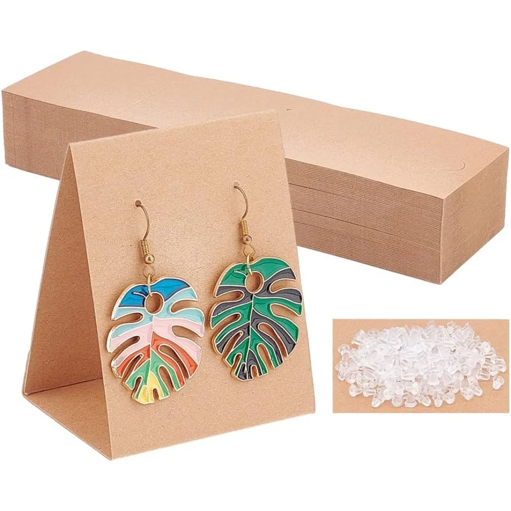 

100 Pcs Standing Earring Display Cards with 200 Pcs Ear Nuts 3D Foldable Earring Holder Packaging Cards Standing Jewelry Cards
