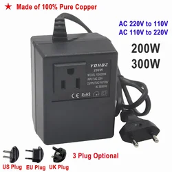 200W 300W Voltage Converter 220V To 110V Transformer Step Down Transformer Voltage Converter Travel Adapter EU/US/UK Plug Invert