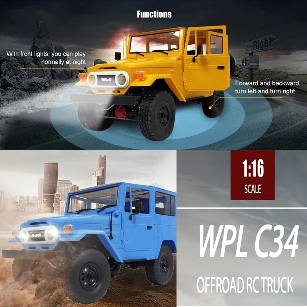 

Wpl C34 полномасштабный радиоуправляемый автомобиль 1/16 4wd, модель внедорожника для восхождения, электрический игрушечный автомобиль с дистанционным управлением, подарки для взрослых и мальчиков