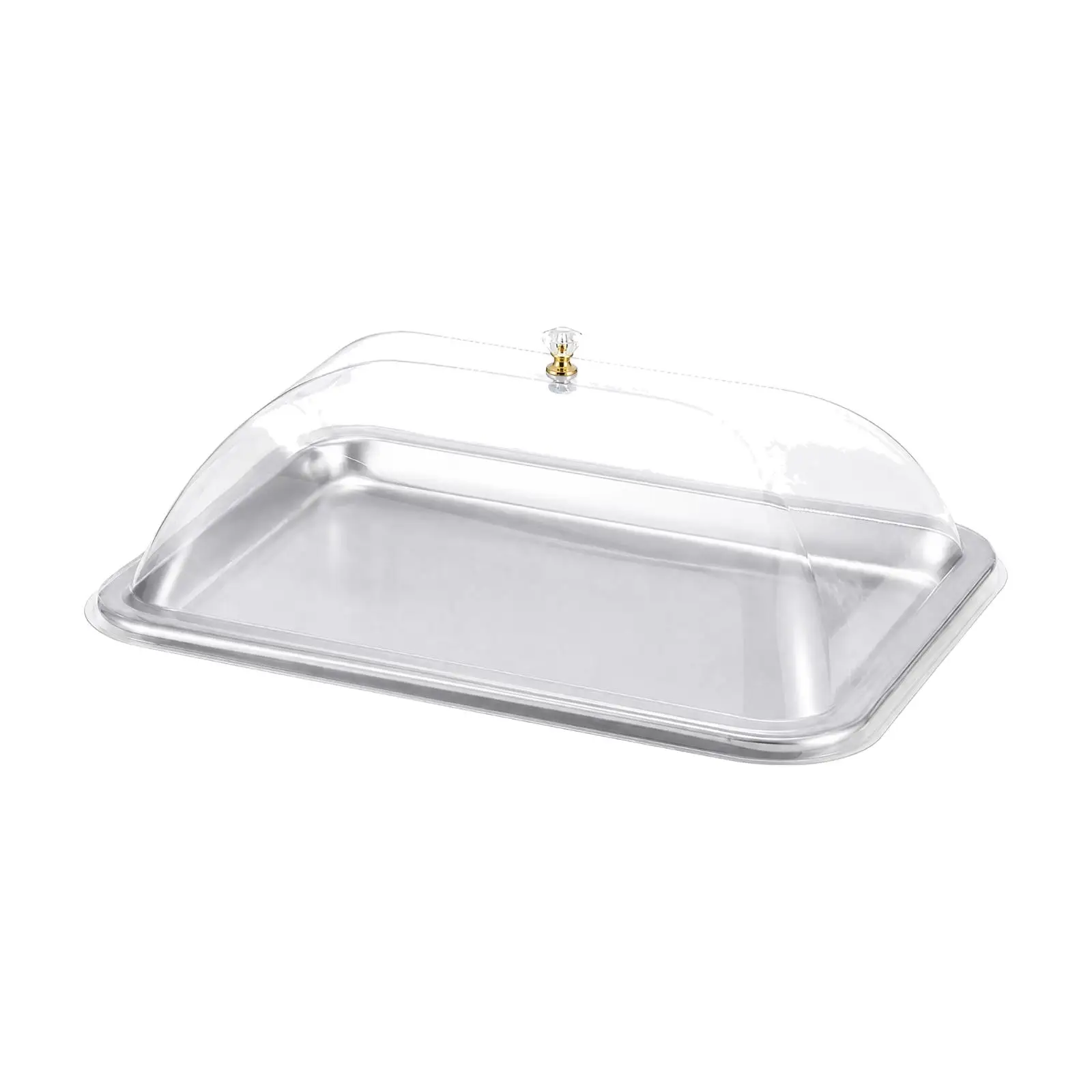 304 Stainless Steel Baking Tray with Lid Clear Dome Serving Tray for Bakery Dessert Counter Catered Events