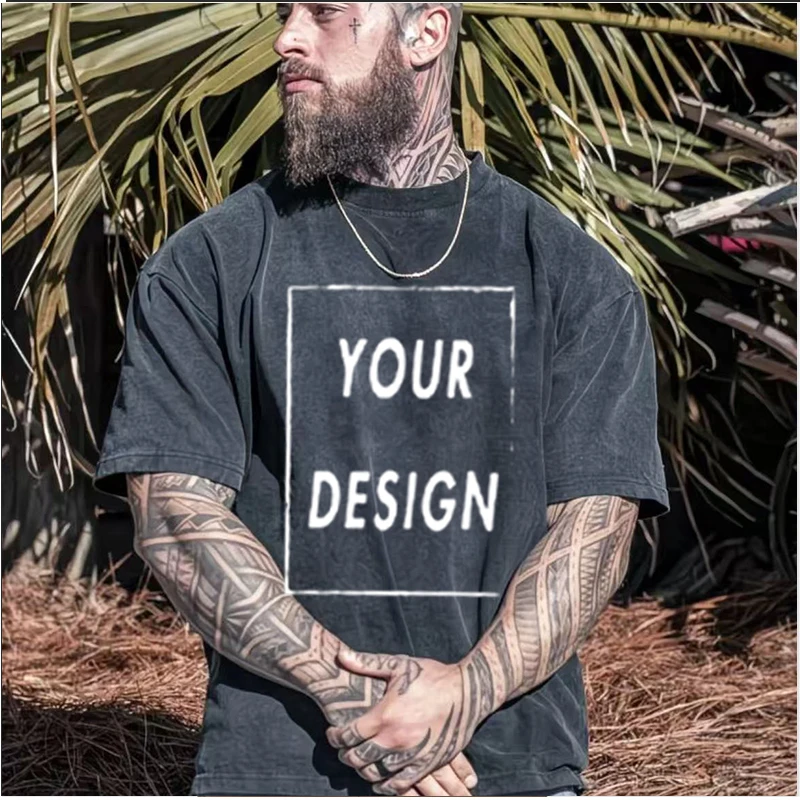 Men\'s and Women\'s Cotton Washed T-Shirt Custom Printed T-Shirt 230G Top DIY Your favorite pattern or logo fashionable custom top