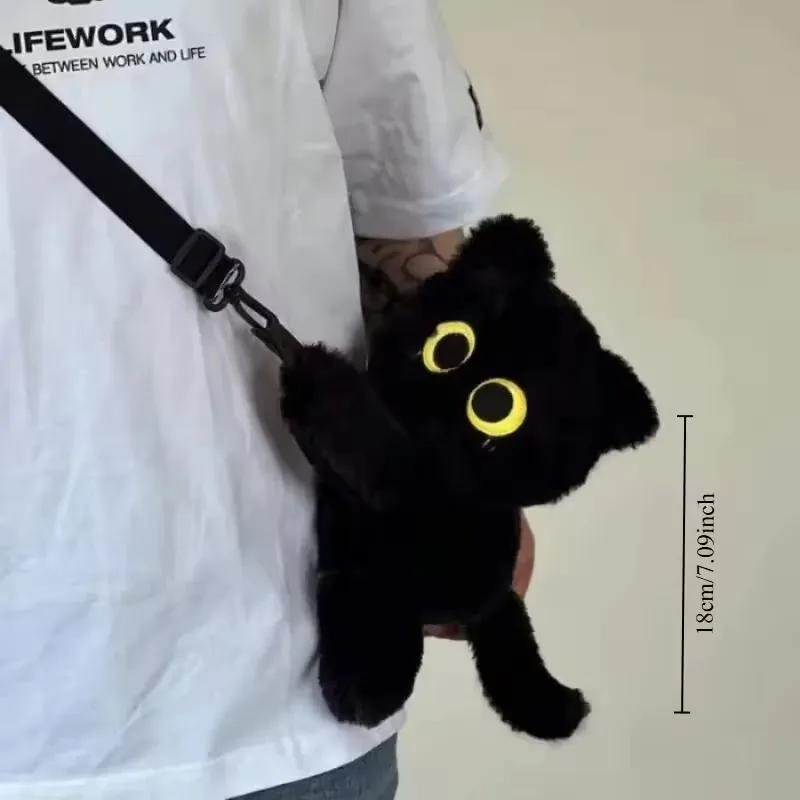 Black Cat กระเป๋าเป้สะพายหลังตาใหญ่ตุ๊กตาลูกแมวตุ๊กตาสยาม Crossbody กระเป๋า Kawaii ตุ๊กตาสัตว์นุ่มกระเป๋าสะพายจี้สําหรับสาวของขวัญ