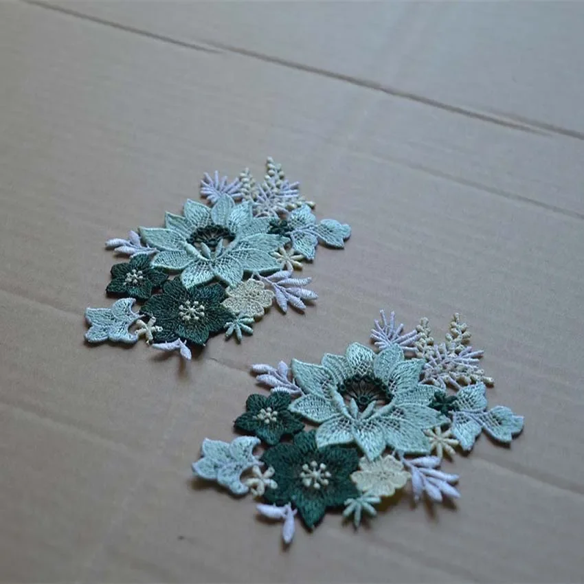 10Pcs/Lot 12*8cm Blue Green Flower Shiny Gradient Sewing Motif Venise Lace Applique for Garment Embroidery Lace Patches