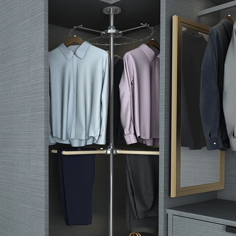 

Corner wardrobe 360-degree rotating hanger Multifunctional cloakroom Retractable inner rack Floor-to-ceiling trouser rack