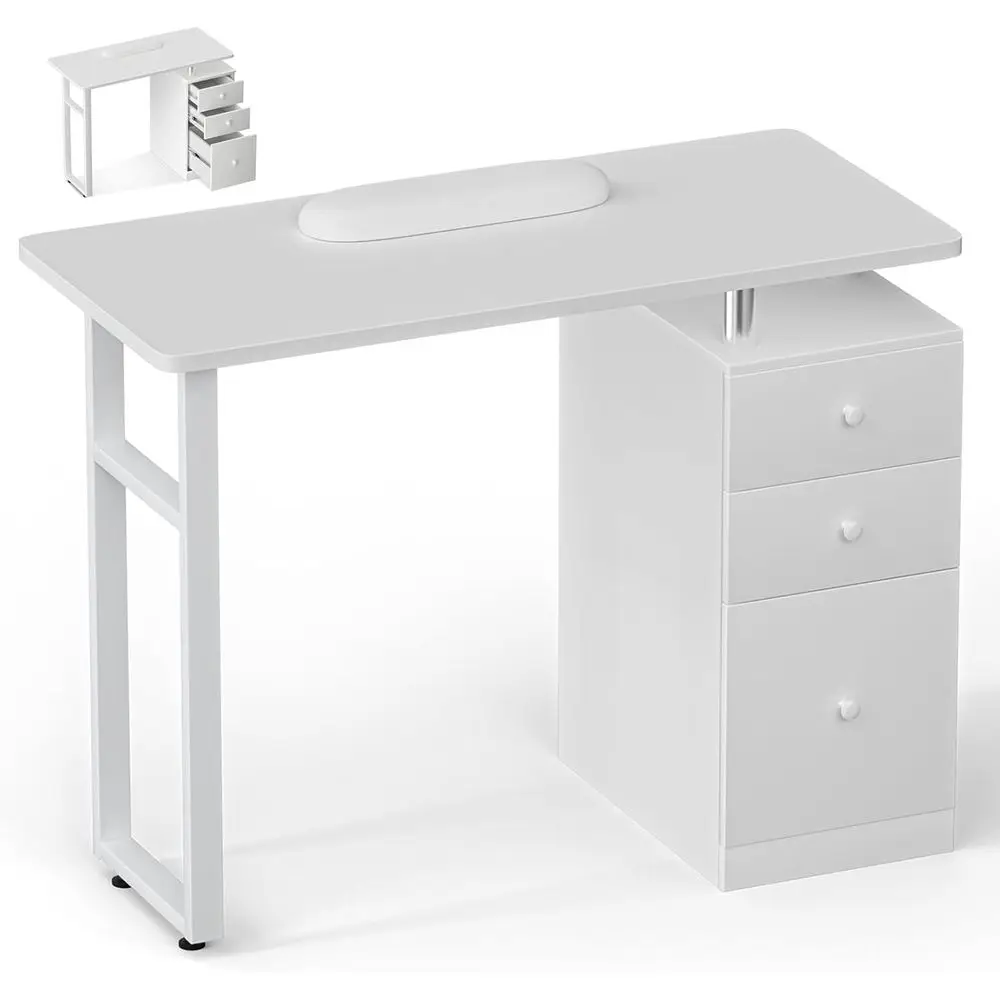 Acetone-Resistant Manicure Table with Wrist Rest, Drawers, and Cabinets