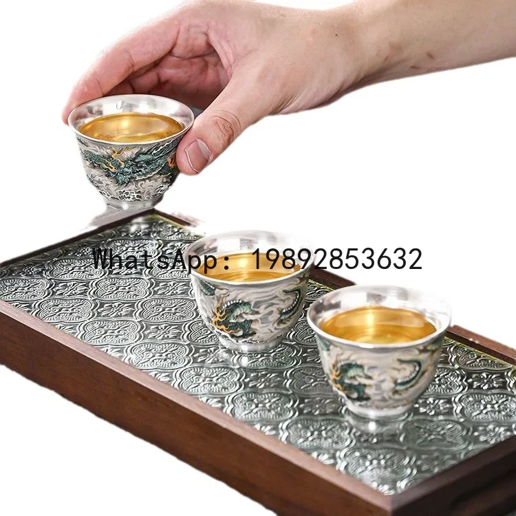 Silver painted green dragon tea cup kung fu tea cup tea cup ceramic gilt health silver