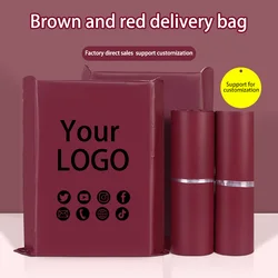 50pcs dark red express bag waterproof packaging bag logistics transportation destruction bag packaging bag custom logo