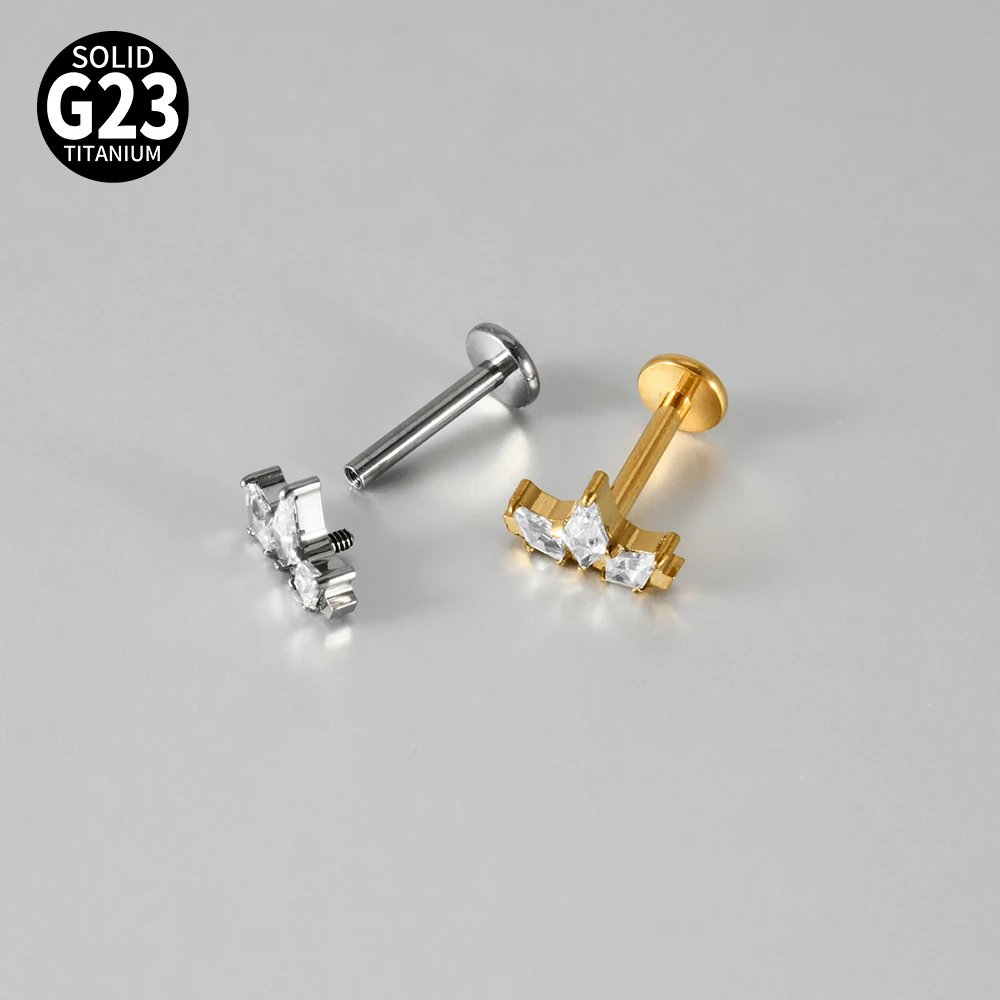 16G Cz Crown Pure Titanium Lip Studs