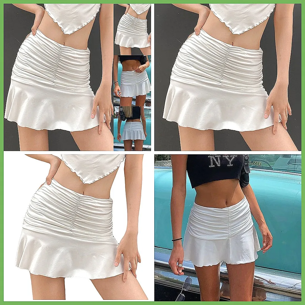 

Sexy Ruched High Waist Mini Skirt for Women, Vintage Ruffle Slim Fit Summer Skirt