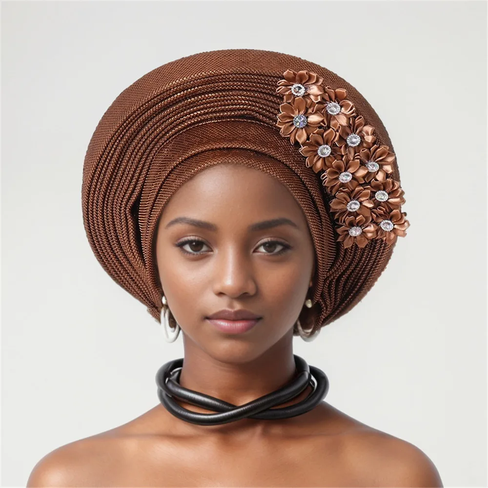 Frauen Kopf wickel für Hochzeits feier Nigeria Kopf bindungen mit Blumen bereits gemacht Auto Gele 2024 neue afrikanische Headtie Turban – Detail 13