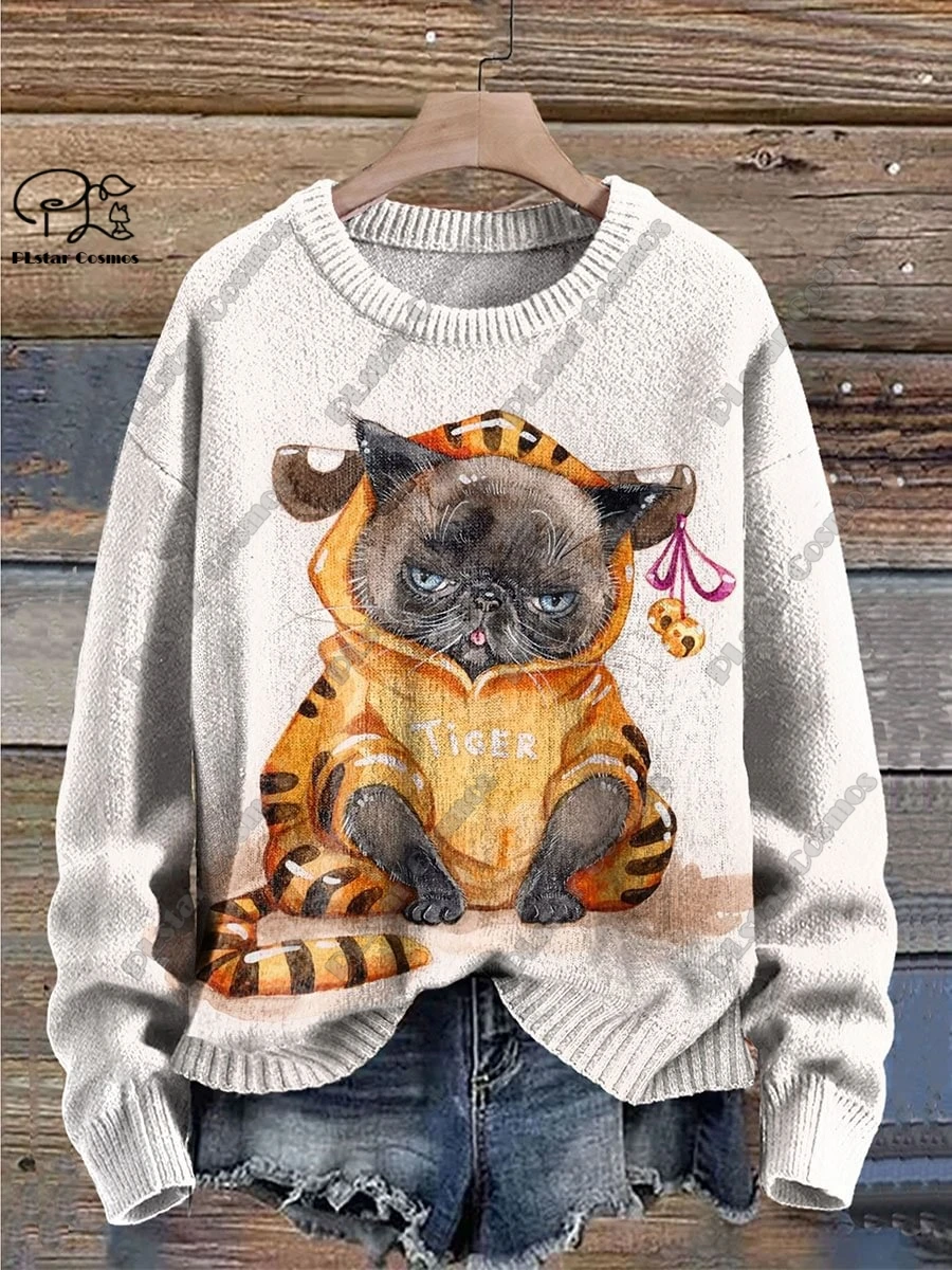 

PLstarCosmos new 3D printed cat funny pattern series warm ugly sweater street casual unisex winter sweater