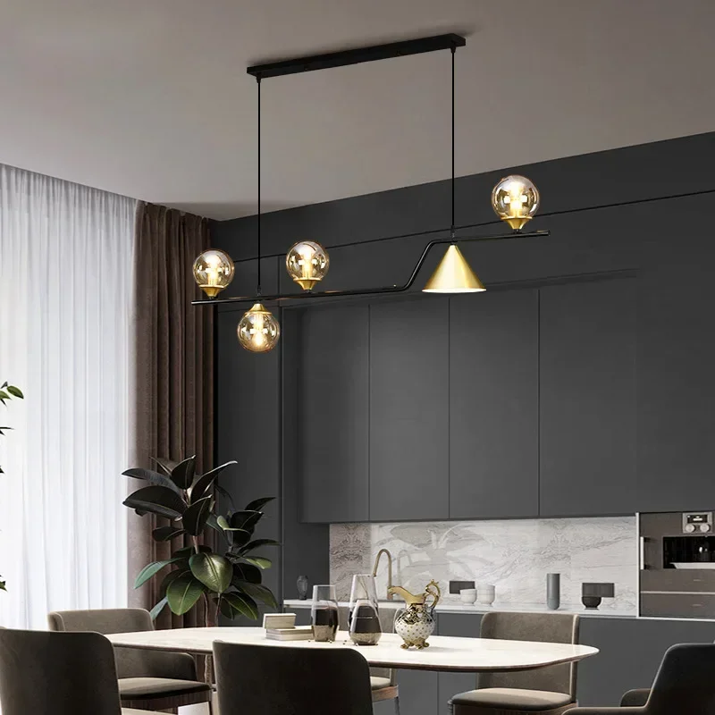 

Nordic LED Chandelier for Dining Room Living Bar Modern Glass Ball Kitchen Ceiling Pendant Lights Black Luster Hanging Lamp