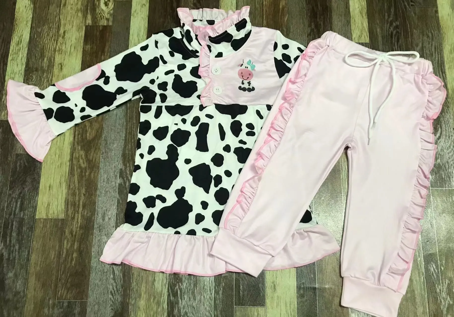 Pink Cow point Autumn Clothes Set for Boys Girls Baby 0-16 Years 2-piece Sweater with Hood Long Top + Pants Childrens Clothing