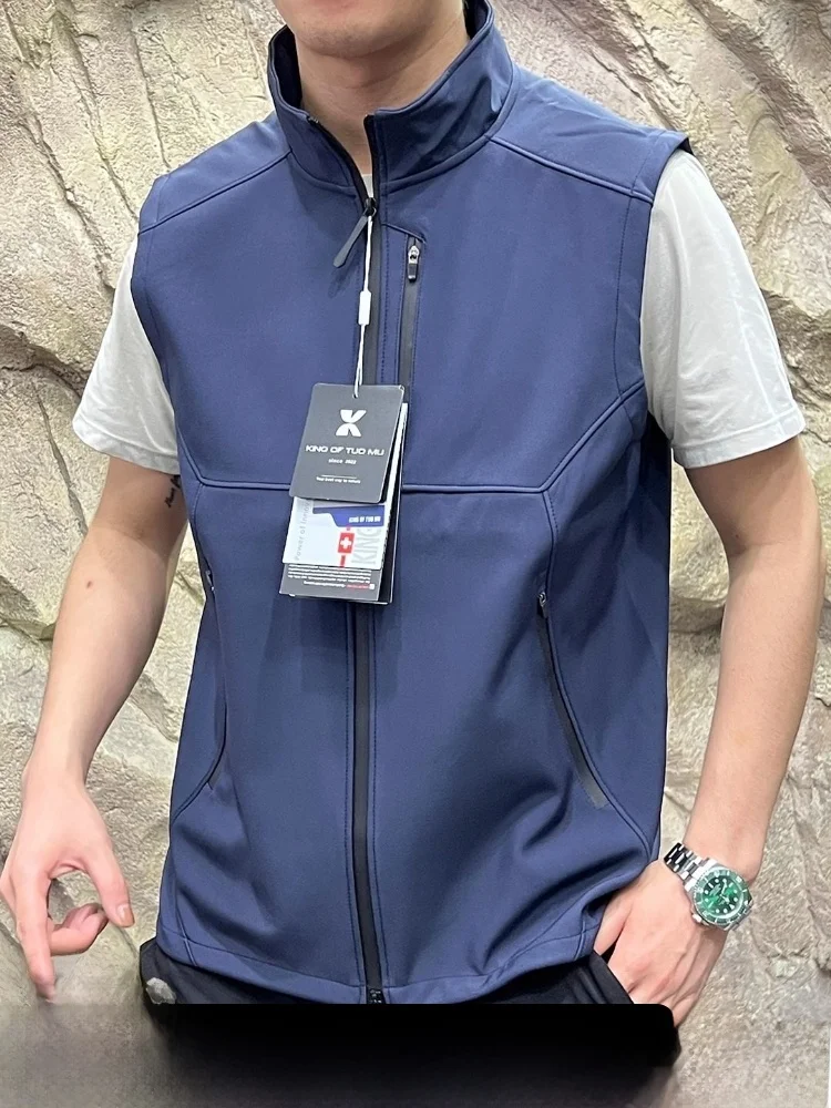 

Young Men's Casual Workwear Vest Autumn Outdoor Windproof Waterproof Multi-ket Stand Collar Leisure Vest Stand Fit Zipper