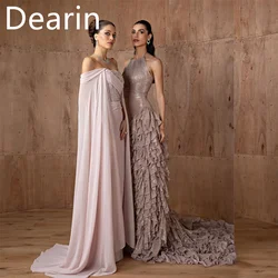 Customized Evening Gown Prom Formal Dress Dearin Off-the-shoulder Column Ankle Length Tassel Draped Bespoke Occasion Dresses Wom