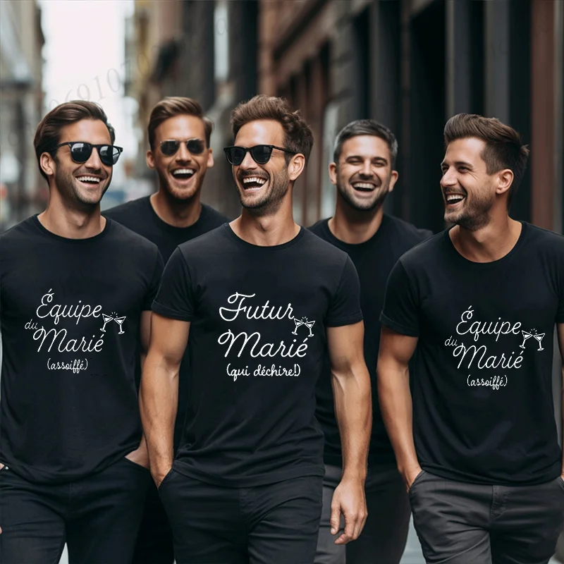 Evg Team Future Groom Man Tees Shirt French Boyfriend Bachelor Party Squad T-shirt Engaged Wedding Tops Last Night of Freedom