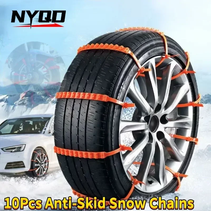 10PcsAnti-Skid Snow Chains for Motorcycles Bicycles Winter Tire Wheels Non-slip Cable Ties Motorbike Emergency Tire Chain Tool