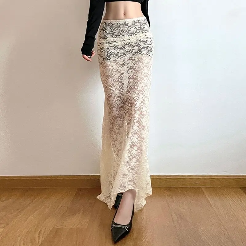 

Topanoma Skirts Women Elegant Lace Patchwork French Style Slim High Waist Temperament Fashion Mermaid Skirt Female Casual