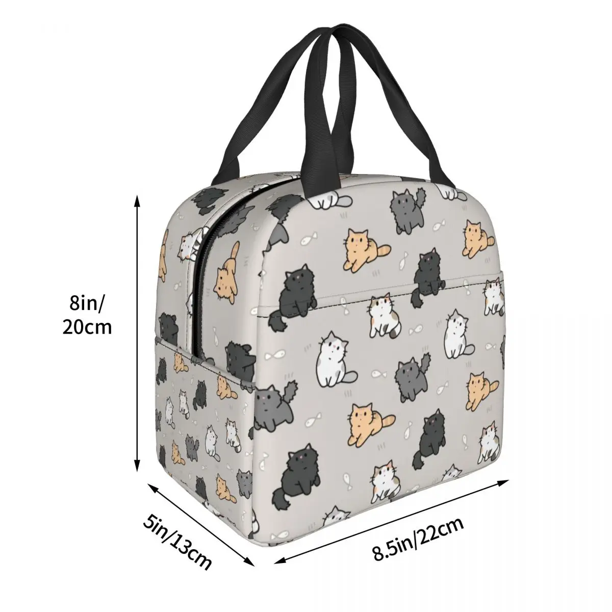 Kittens And Fish Insulated Lunch Bag Cooler Bag Reusable Cute Cat Large Lunch Box Tote Girl Boy Work Picnic