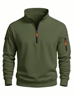 Sudadera para hombre 2025 Otoño e Invierno nuevos deportes casuales casual manga larga cuello alto media cremallera top a prueba de viento