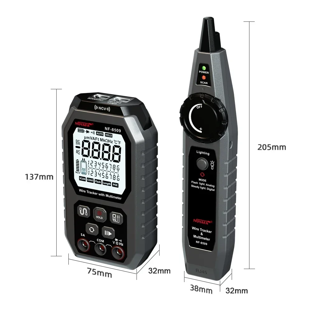 NOYAFA NF-8509 2-in-1 Multimeter Network Cable Tester POE NCV LCD view 4