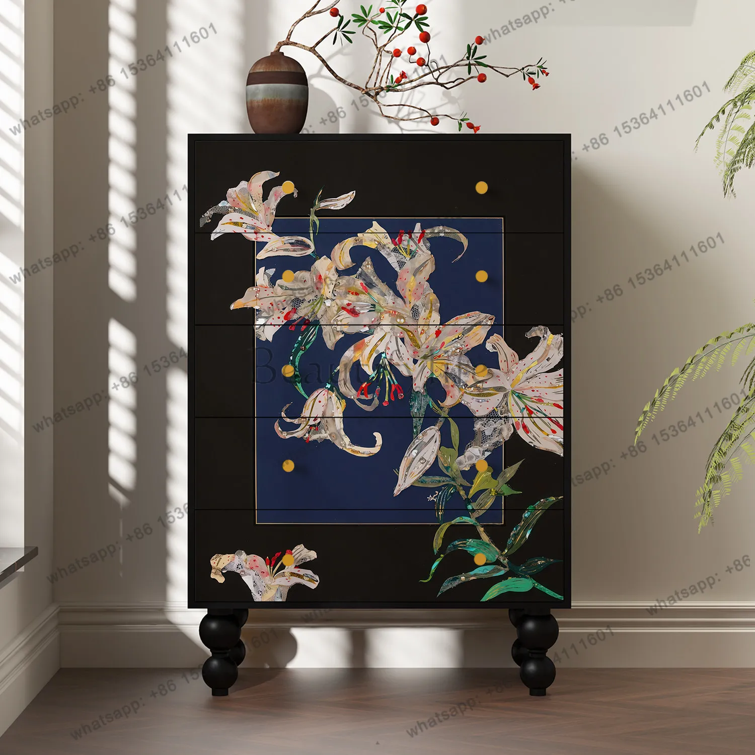 

Medieval style solid wood five-bucket entrance cabinet living room bedroom storage decorative cabinet