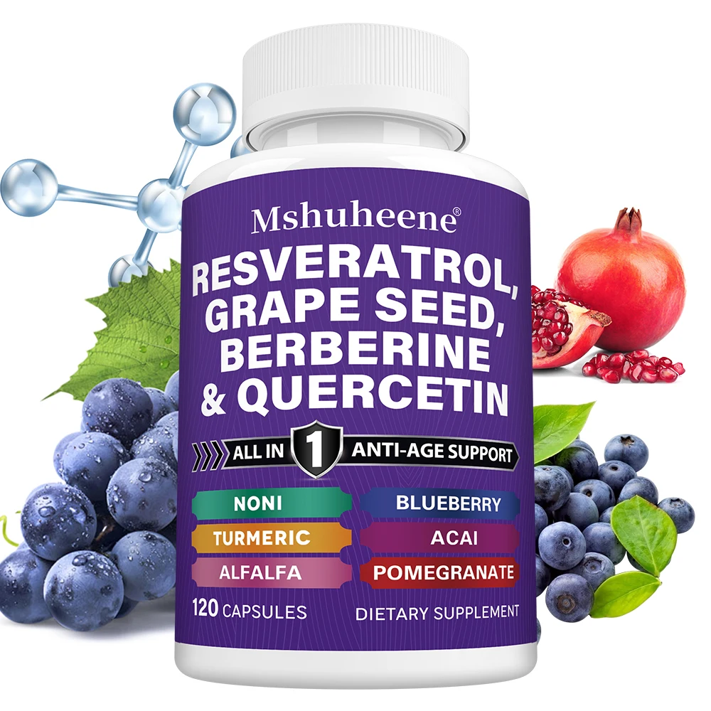

Berberine & Resveratrol Complex with Quercetin, Grape Seed, Antioxidant, Improve Skin Health, Supplement for Men & Women