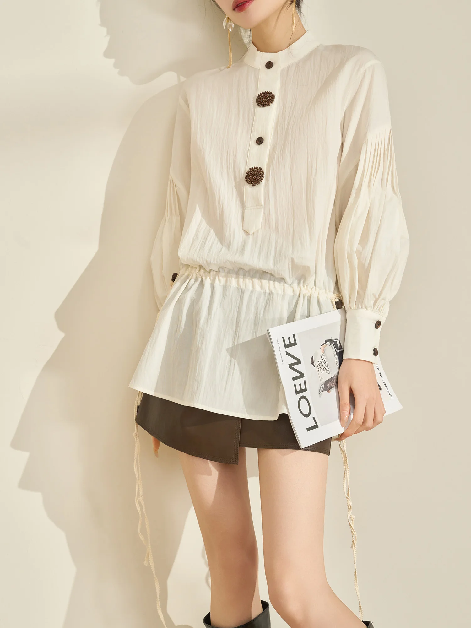 

Design Sensation Retro Dstring Mid-Length White irt Women's Spring New Sle Casual Comfortable Polyester irt