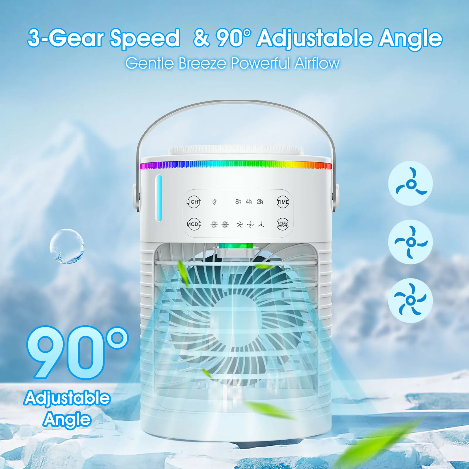 Portable Air Conditioner Mini Air Cooler USB Air Conditioning Fan 600ml Ice Water Air Cooling Fan With Humidifier for Bedroom image 3