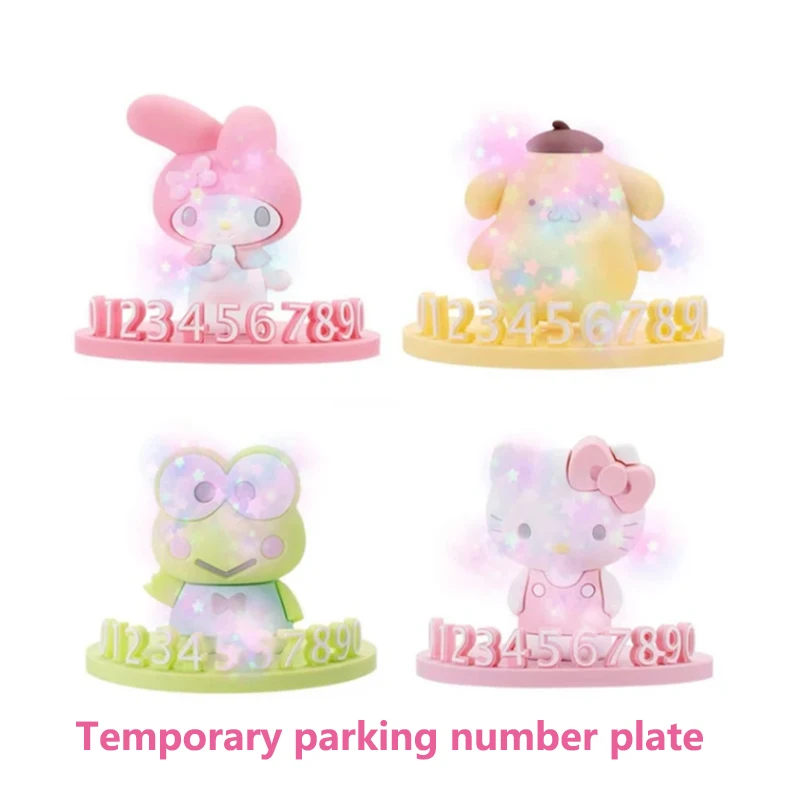 Sanrio Hello Kitty y Pochacco-placa para estacionamiento temporal de coche, figura de dibujos animados, número, placa de matrícula móvil, Interior de coche para chica bonita