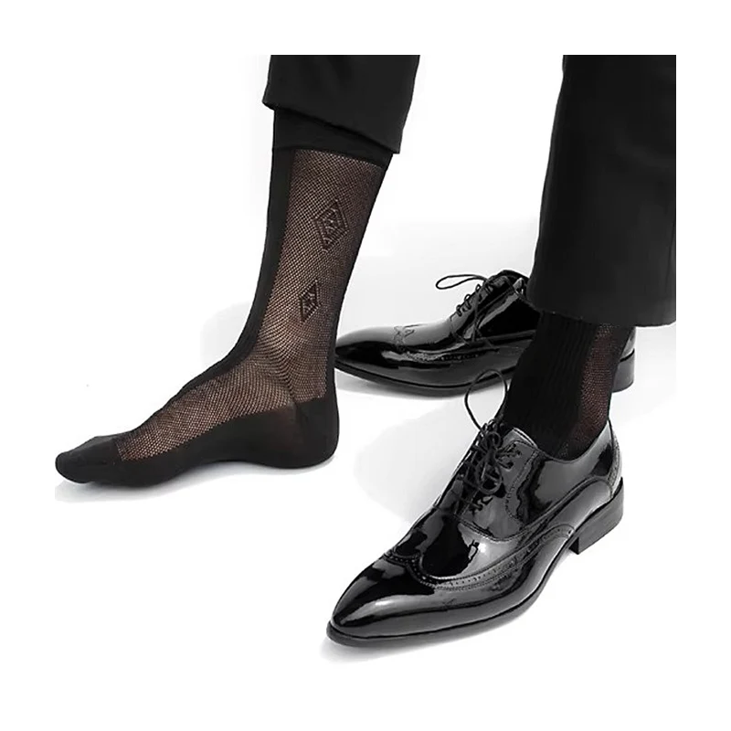 

Высококачественные мужские формальные шелковые носки, черные прозрачные жаккардовые носки для мужчин, сексуальные носки, прозрачные чулки