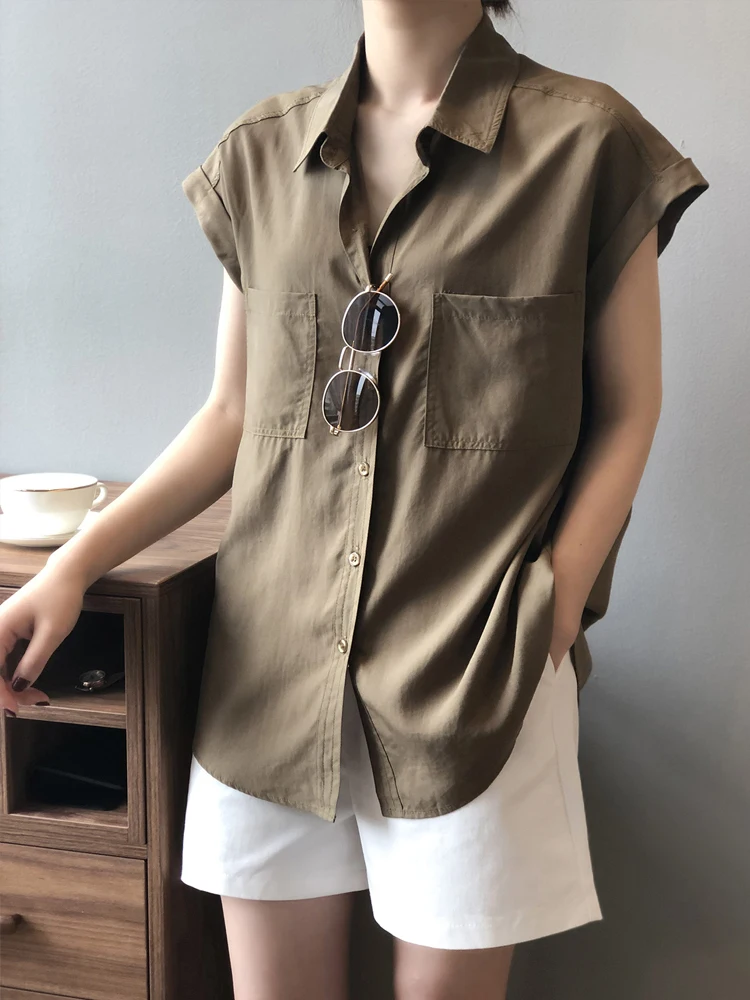 

OUMENGKA Minimalist Loose White Short Sleeve Shirts for Women Turn-Down Collar Solid Mujer Female Cotton Blouses Top 2024 Summer